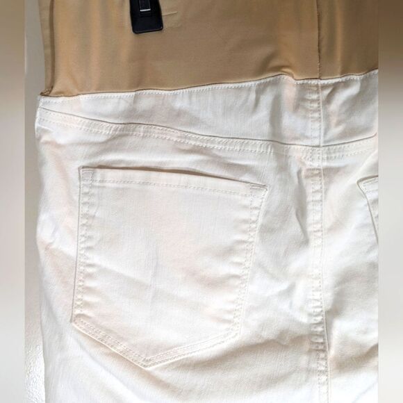 Ann Taylor LOFT White Underbelly Maturity Pull On Cotton Jeans W/Tan Waist - Picture 5 of 8